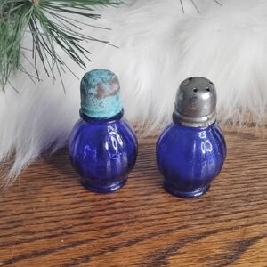 Vintage Blue Glass Salt and Pepper Shakers